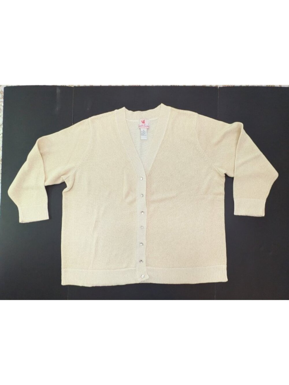 Quacker Factory 2X Gold Metallic Cream Cardigan Rhinestone Buttons Sweater